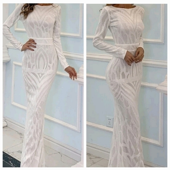 WHITE BOATNECK LONG SLEEVE, WEDDING EMBROIDERED PREMIUM BRAND AND QUALIT… - Picture 1 of 12